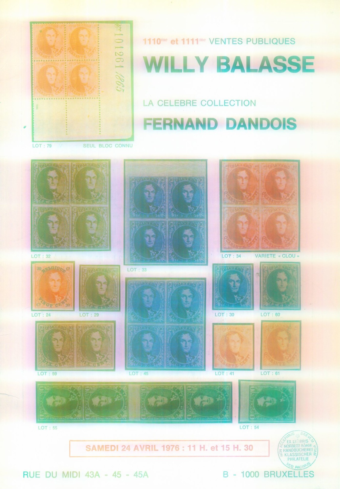 "Belgien - Sammlung Fernand Dandois" Willy Balasse 1110 - 1111. Auktion 1976 - Auktionskataloge