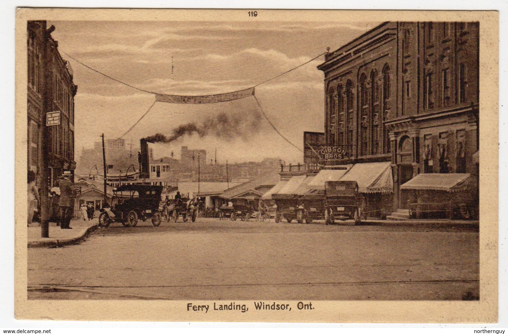 WINDSOR, Ontario, Canada, Ferry Landing & Stores, 1917 ISC Postcard, Essex County - Windsor