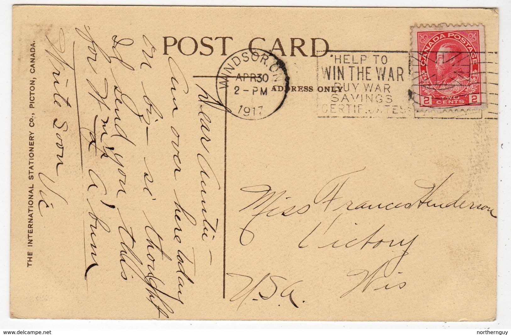WINDSOR, Ontario, Canada, Ferry Landing & Stores, 1917 ISC Postcard, Essex County - Windsor
