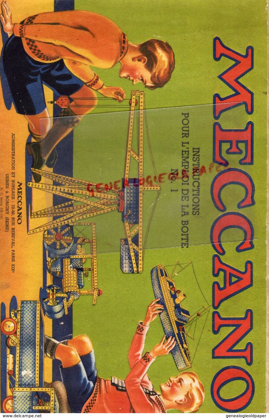 93- BOBIGNY- CATALOGUE MECCANO- BOITE N° 1- 31 MARS 1946- TRAMWAY-GRUE-MONOPLAN-MANEGE-CAMION-AVION-SCIE-HYDRAVION- - Meccano