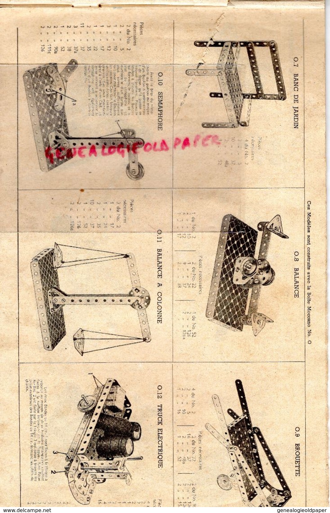 93- BOBIGNY- CATALOGUE MECCANO- BOITE N° 1- 31 MARS 1946- TRAMWAY-GRUE-MONOPLAN-MANEGE-CAMION-AVION-SCIE-HYDRAVION- - Meccano