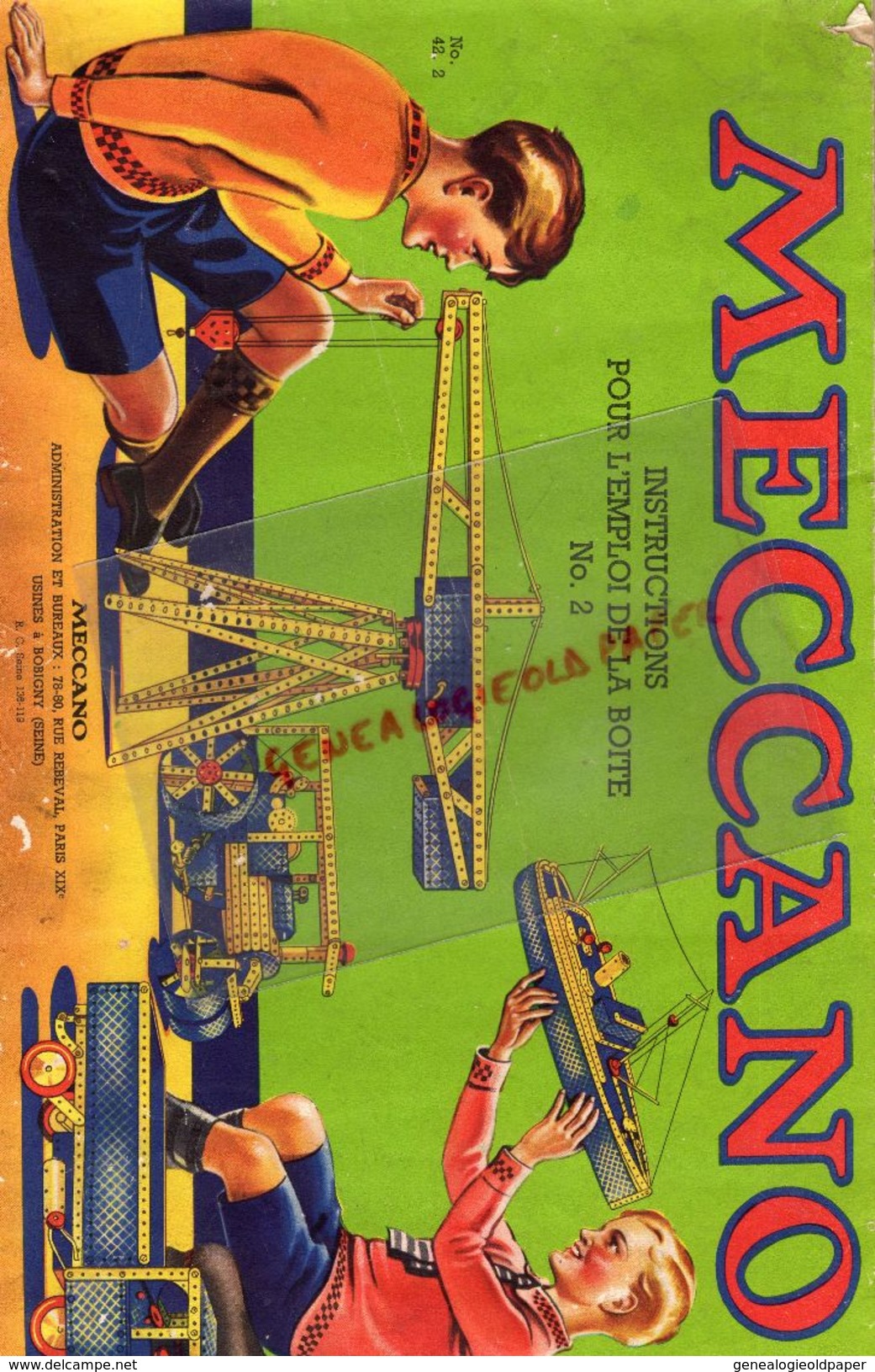 93- BOBIGNY- CATALOGUE MECCANO- BOITE N° 2-  TRAMWAY-GRUE-MONOPLAN-MANEGE-CAMION-AVION-SCIE-HYDRAVION- - Meccano