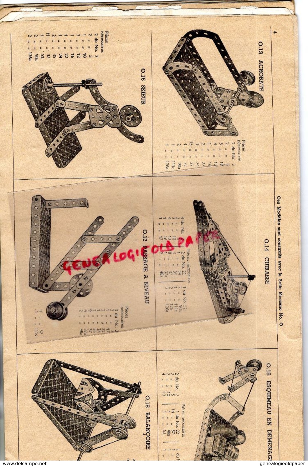 93- BOBIGNY- CATALOGUE MECCANO- BOITE N° 2-  TRAMWAY-GRUE-MONOPLAN-MANEGE-CAMION-AVION-SCIE-HYDRAVION-