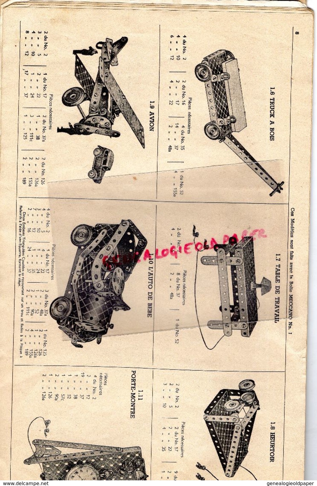 93- BOBIGNY- CATALOGUE MECCANO- BOITE N° 2-  TRAMWAY-GRUE-MONOPLAN-MANEGE-CAMION-AVION-SCIE-HYDRAVION-