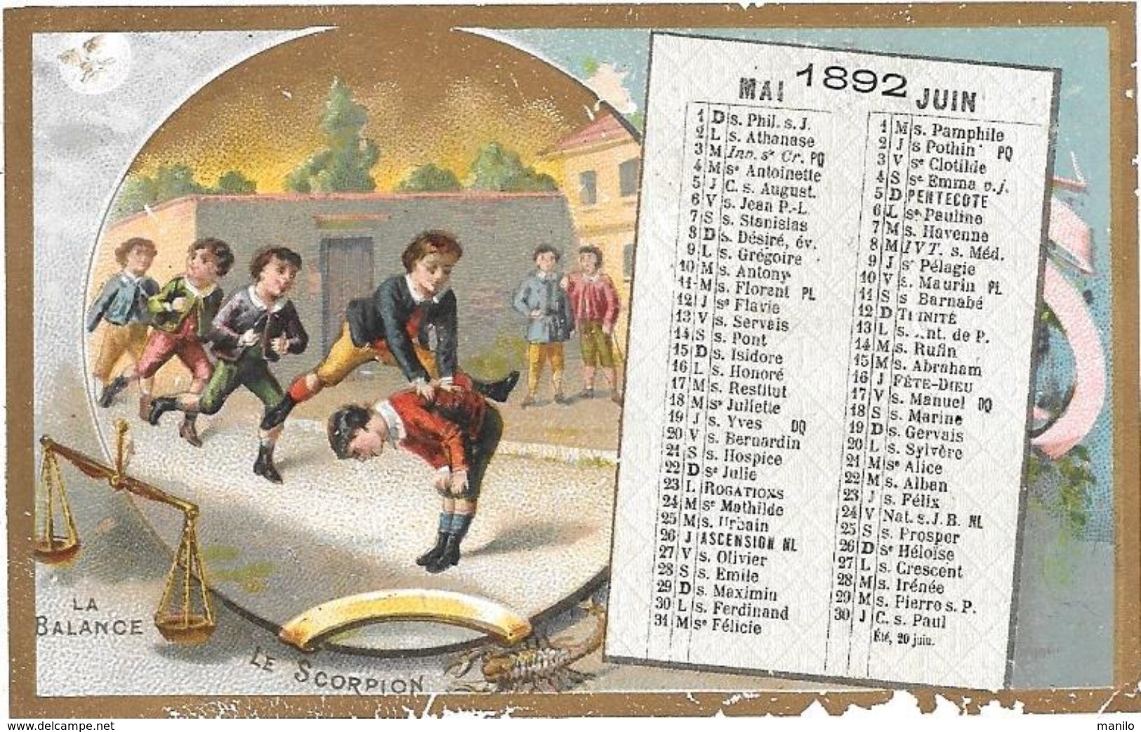 CALENDRIER 1892  Chromo Publicitaire CHICOREE D'ALSACE D.VOELCKER-COUMES à BAYON -SAUTE MOUTON -  Edit.ROMANET PARIS - Klein Formaat: ...-1900