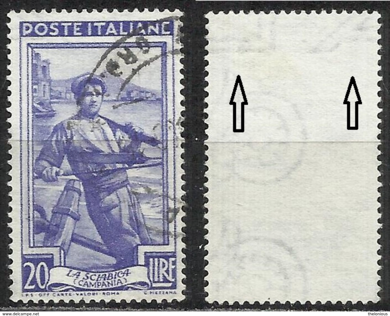 # Filigrana Lettere Alta 8/10 - 20 Lire Ruota 3° SA Italia Al Lavoro - 1946-60: Usati