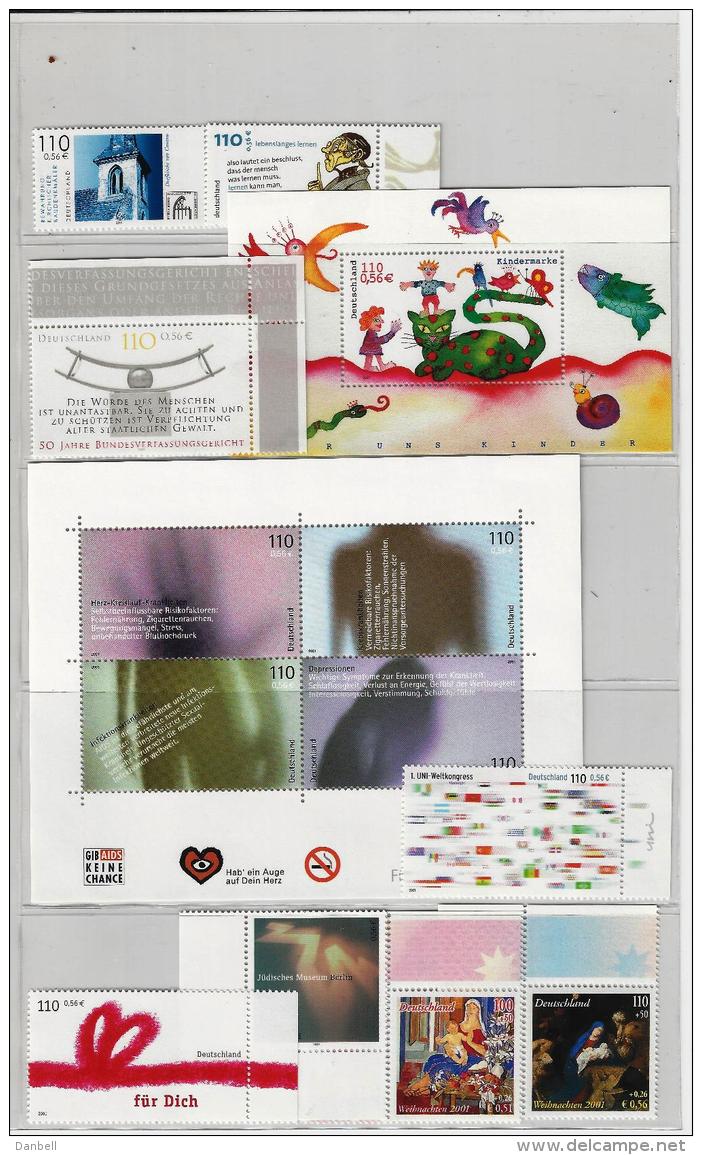 MG60) GERMANY 2001 -ANNATA COMPLETA -tutta Bordo Di Foglio Deutsche Post  NO ADESIVI - Ongebruikt