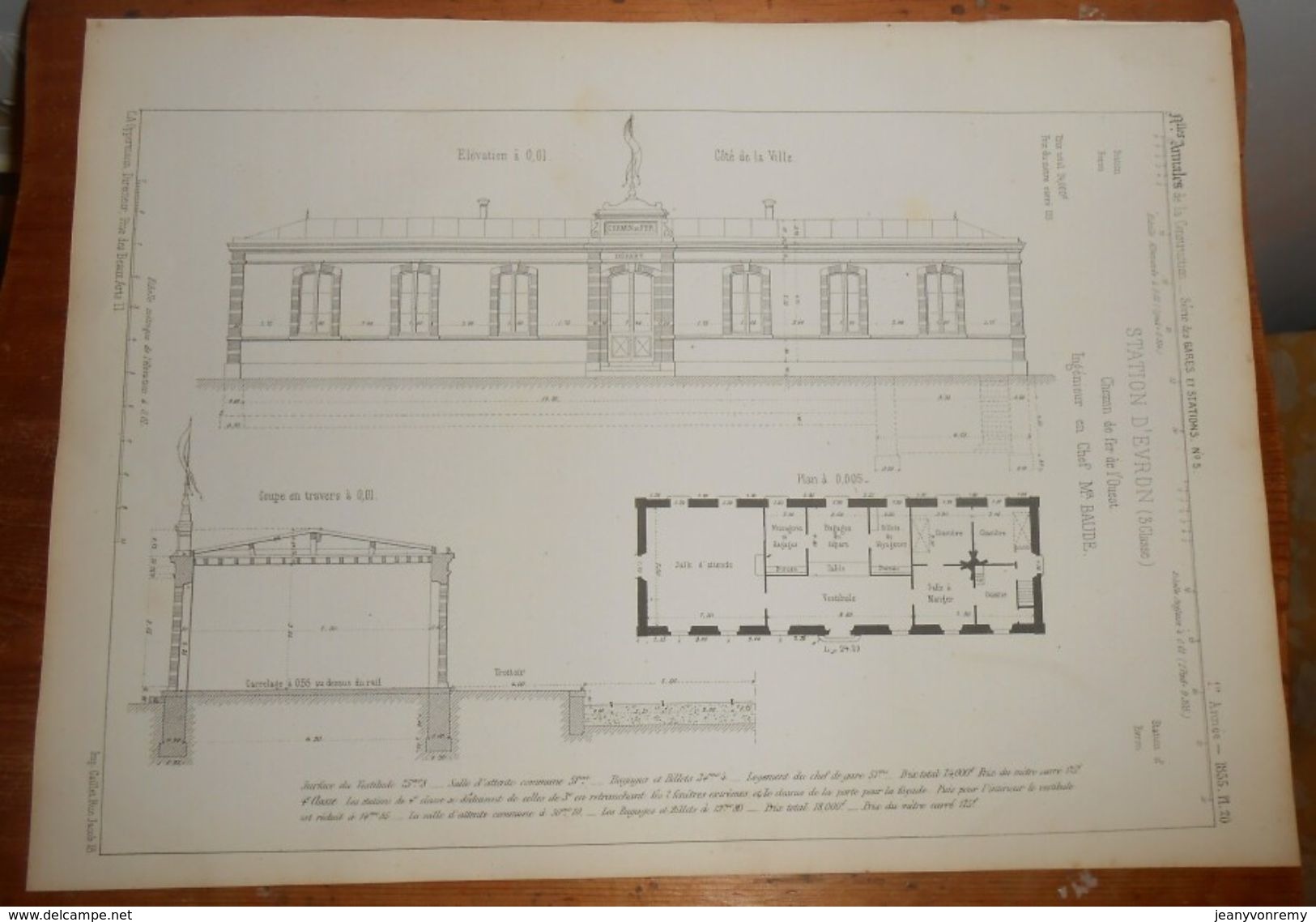 Plan De La Station D'Evron. Chemin De Fer De L'Ouest.1855. - Travaux Publics