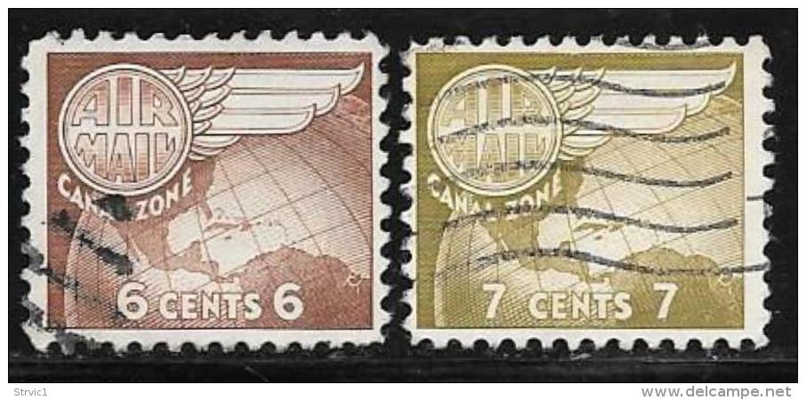 Canal Zone,  Scott #C22,C28 Used Globe, Wing,1951,1958 - Canal Zone