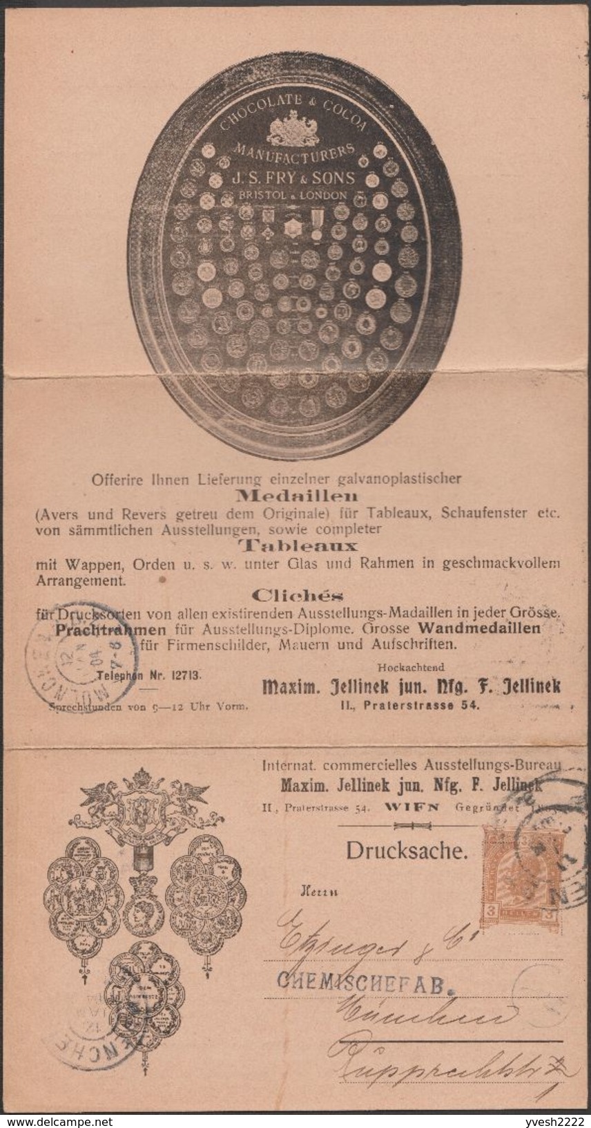 Autriche 1904. Entier Postal Publicitaire. Expo De Saint Louis 1904, Grand Bi (vélo), Griffon, Verre, Fry And Sons Cacao - Autres & Non Classés