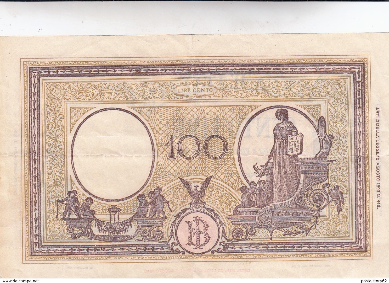 Banconota Banca D'Italia Lire 100 Grande B Fascio. Pieghe Ma Buona Conservazione Non Trattata 1943 - 100 Liras