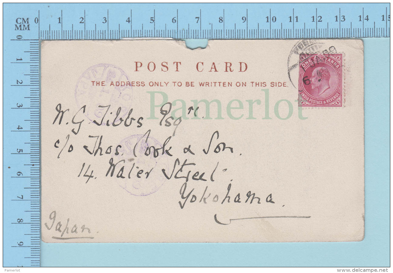 Poona India -  The Queens Gardens And The River, Cover 1909, -&gt; Japan Postmark On A One Anna Stamp - Inde