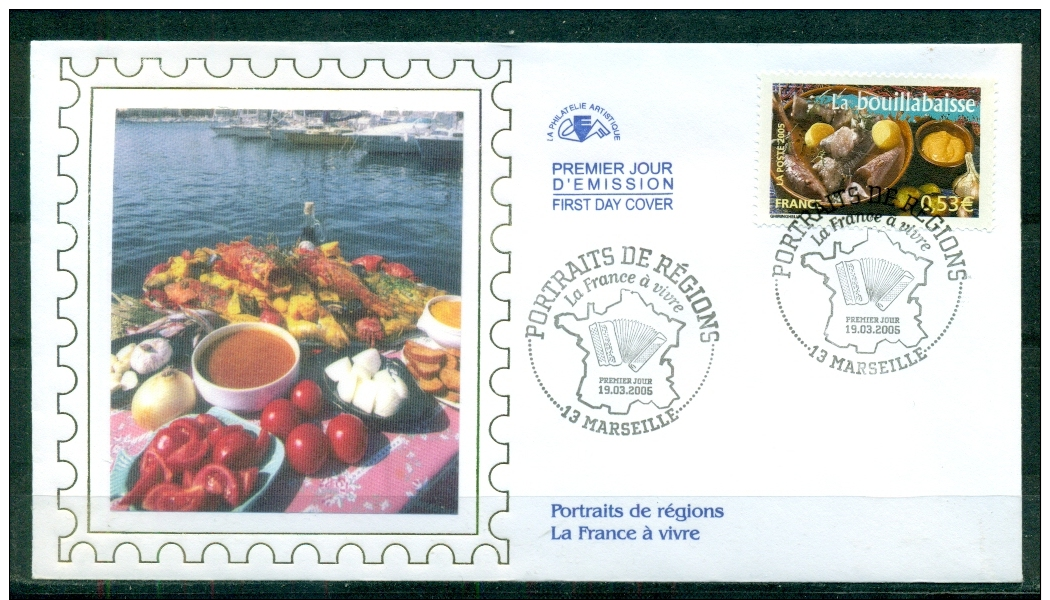 FDC ( Soie,silk,Seide  ) # 2005 -France  # Portraits De Régions - La France à Vivre #  La Bouillabaisse # Marseille - 2000-2009