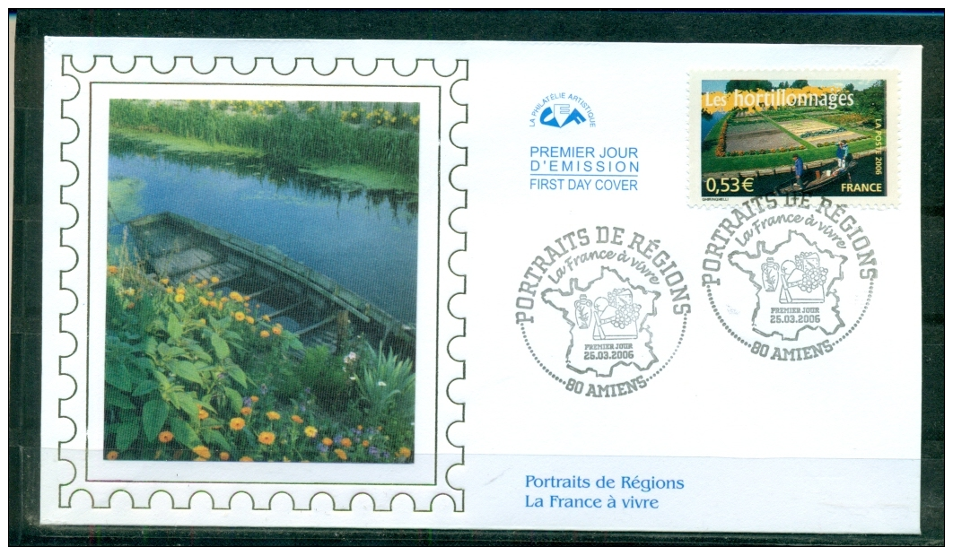 FDC ( Soie,silk,Seide ) # 2006 -France #  Portraits De Régions # La France à Vivre #  Les Hortillonnages # Amiens - 2000-2009