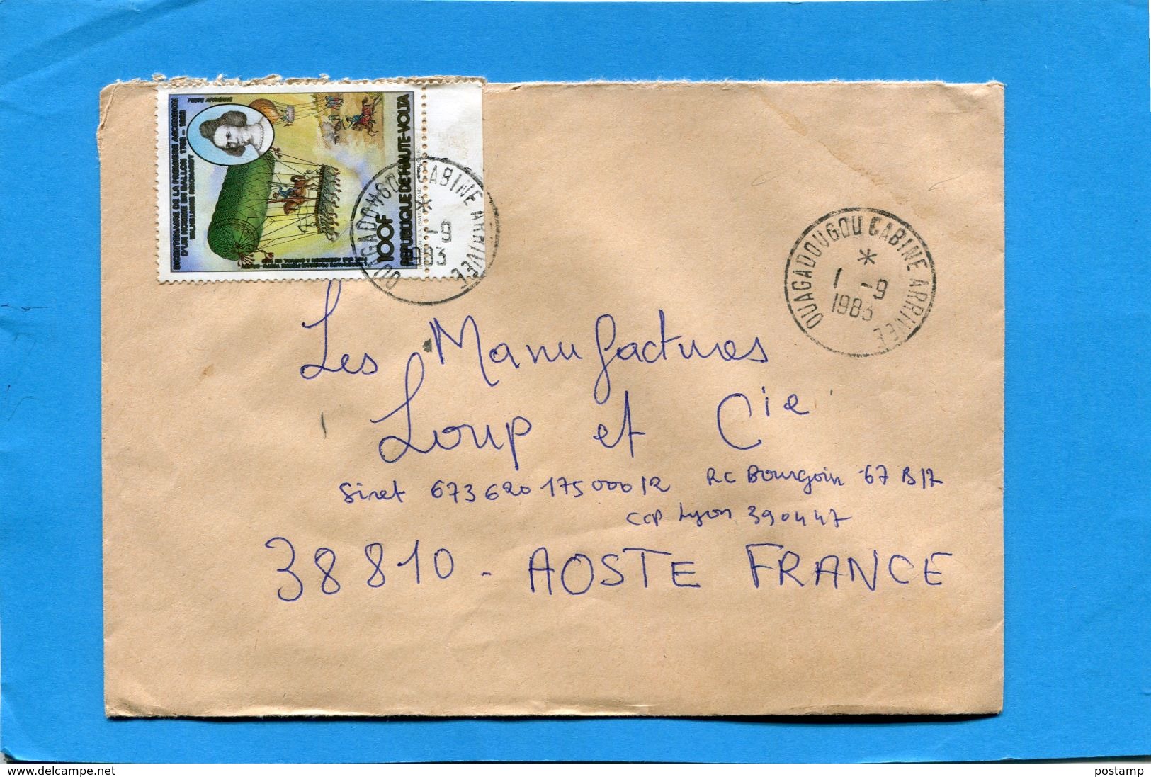 Marcophilie-lettre-haute Volta->Françe-cad Ougadougou Cabine Arrivée -1983 Stamps-N°A245 Ballon-première Femme En Ballon - Upper Volta (1958-1984)