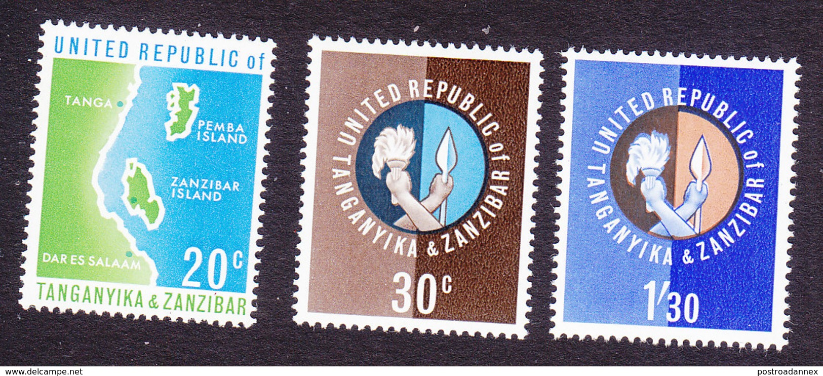 Tanzania, Scott #1-3, Mint Hinged, Map, Union Of Tanganyika And Zanzibar Emblem, Issued 1964 - Tanzanie (1964-...)