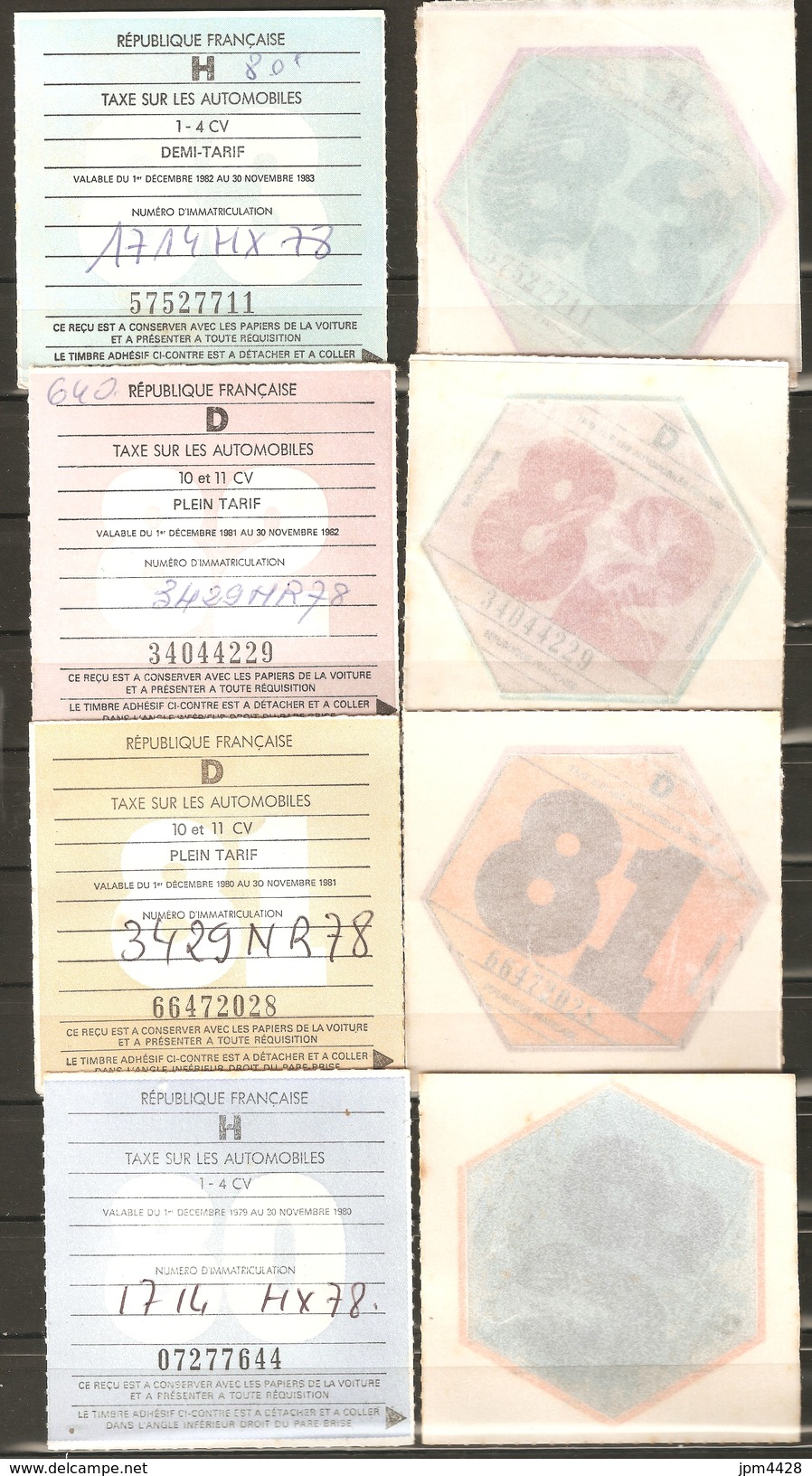 FRANCE Vignettes Automobiles Lot 8 Différentes, Reçu Et Timbre Adhésif Fiscal, état Voir Scan,, Petit Prix Départ - Kilowaar (max. 999 Zegels)