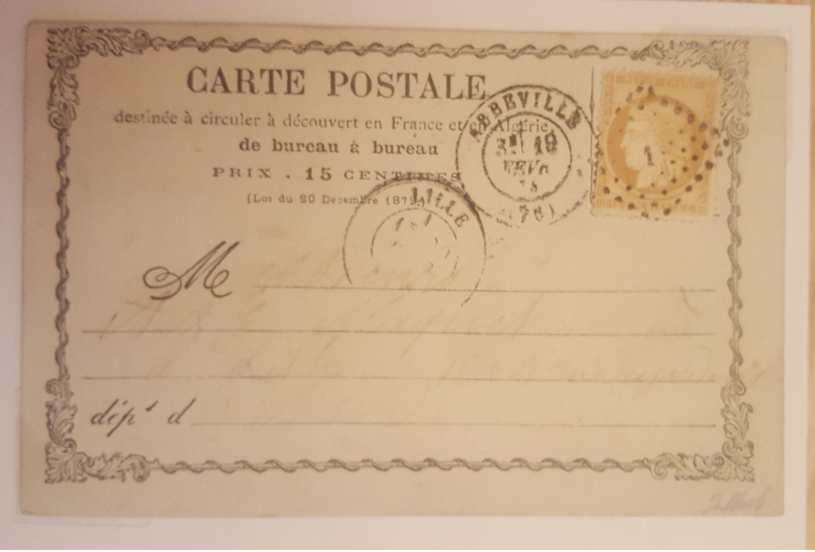 N°59 Sur Carte Précurseur Petit Chiffre Des Gros Chiffres -1- Abbeville Du 18/07/74 - 1871-1875 Cérès