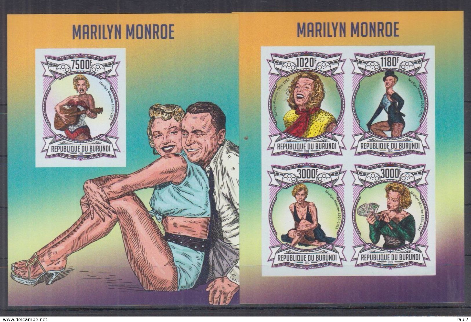 BURUNDI 2013 - Cinema, Marilyn Monroe - Feuillet 4 Val + BF ND Neufs // Mnh Imp // CV 71.00 Euros - Unused Stamps