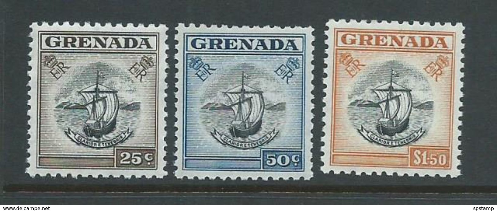 Grenada 1953 QEII Definitives 25c , 50c & $1.50 Boat Seal Of Colony Singles MNH - Grenada (...-1974)