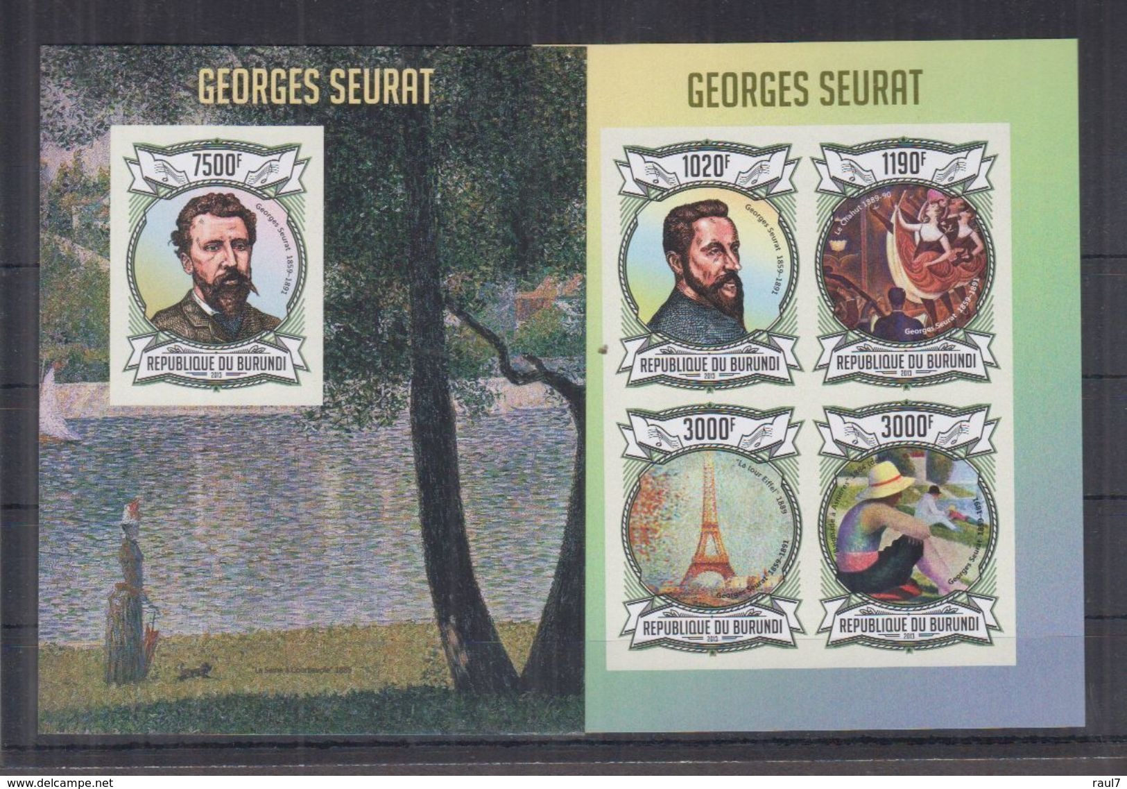 BURUNDI 2013 - Arts, Tableaux, Œuvres De George Seurat - Feuillet 4 Val + BF ND Neufs // Mnh Imp // CV 71.00 Euros - Neufs