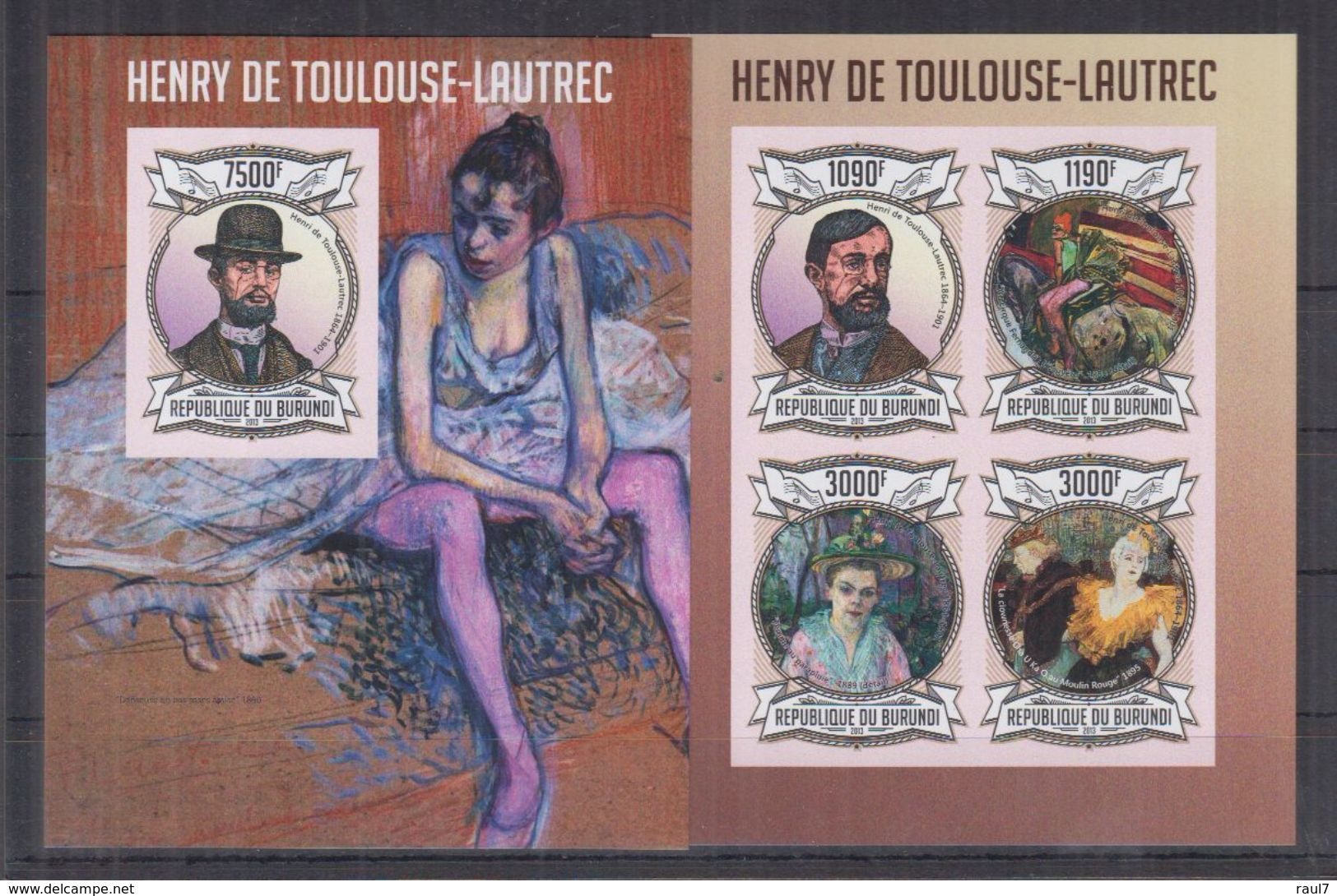 BURUNDI 2013 - Arts, Tableaux, Œuvres De Toulouse-Lautrec - Feuillet 4 Val + BF ND Neufs // Mnh Imp // CV 71.00 Euros - Unused Stamps