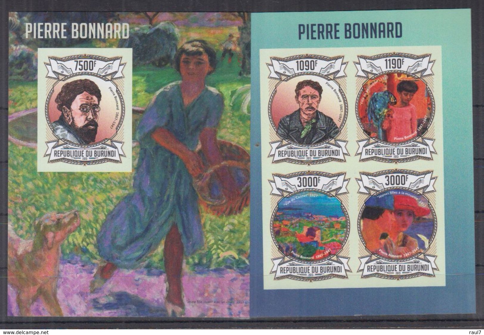 BURUNDI 2013 - Arts, Tableaux, Œuvres De Pierre Bonnard - Feuillet 4 Val + BF ND Neufs // Mnh Imp // CV 71.00 Euros - Neufs