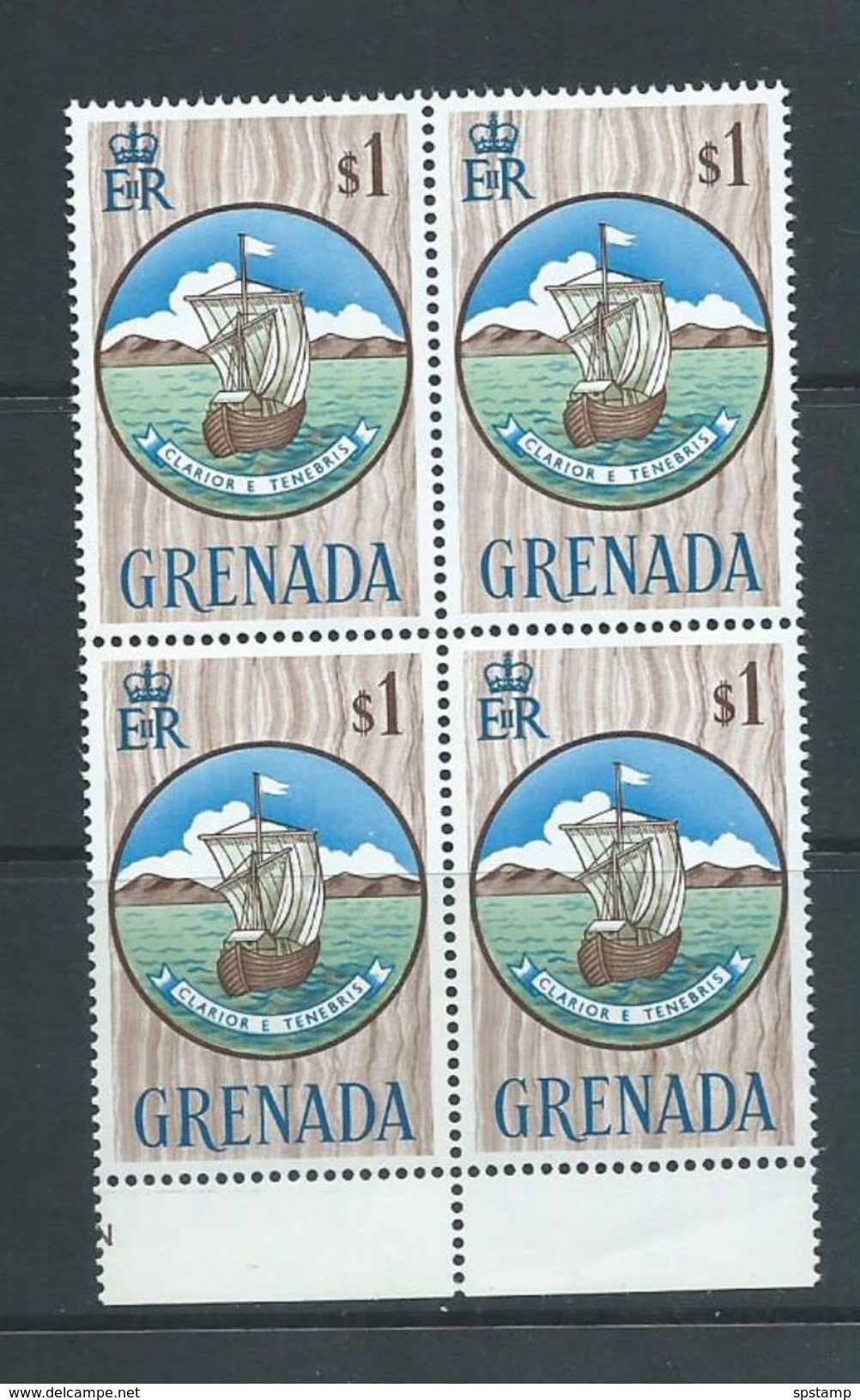 Grenada 1966 QEII Definitives $1 Boat Seal Of Colony Block Of 4 MNH - Grenada (...-1974)