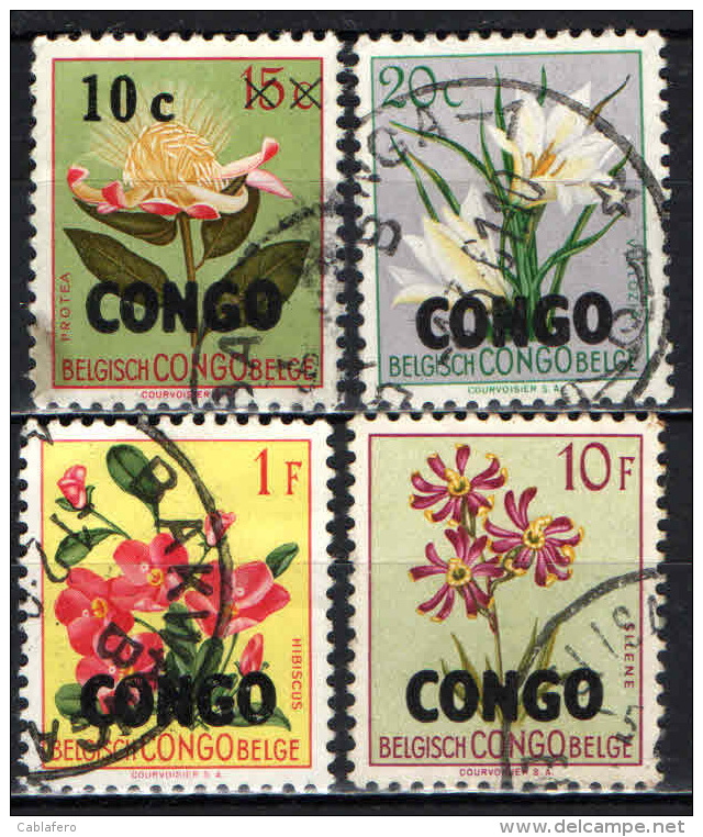 CONGO - 1960 - FIORI CON SOVRASTAMPA CONGO - FRANCOBOLLI DEL CONGO BELGA - USATI - Altri & Non Classificati