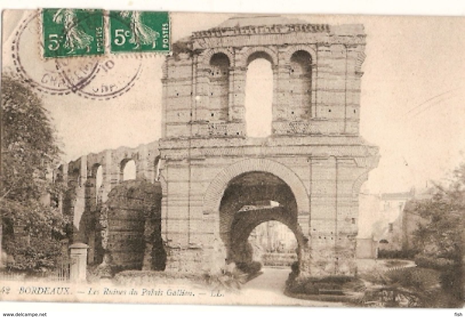 France & Circulated, Ruines Du Palais Gallien, Bordeaux, Condeon, Lisboa 1910 (42) - Monumenti