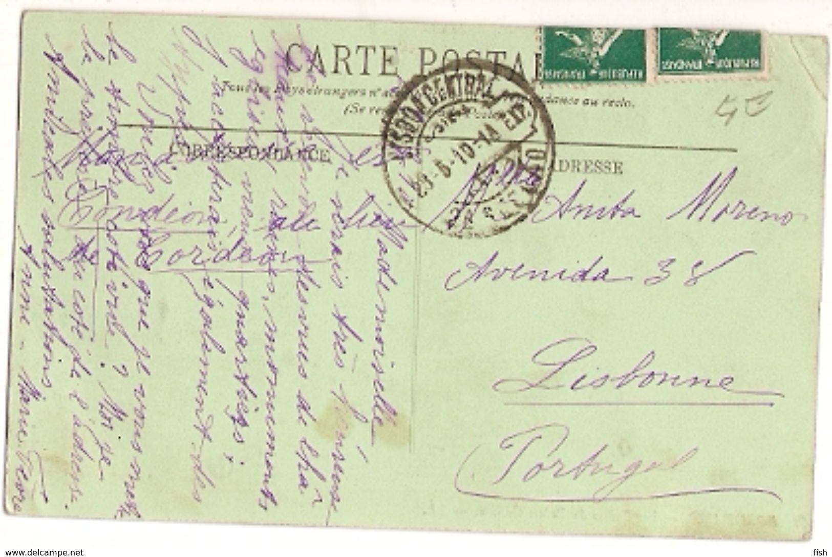 France & Circulated, Ruines Du Palais Gallien, Bordeaux, Condeon, Lisboa 1910 (42) - Monumenti