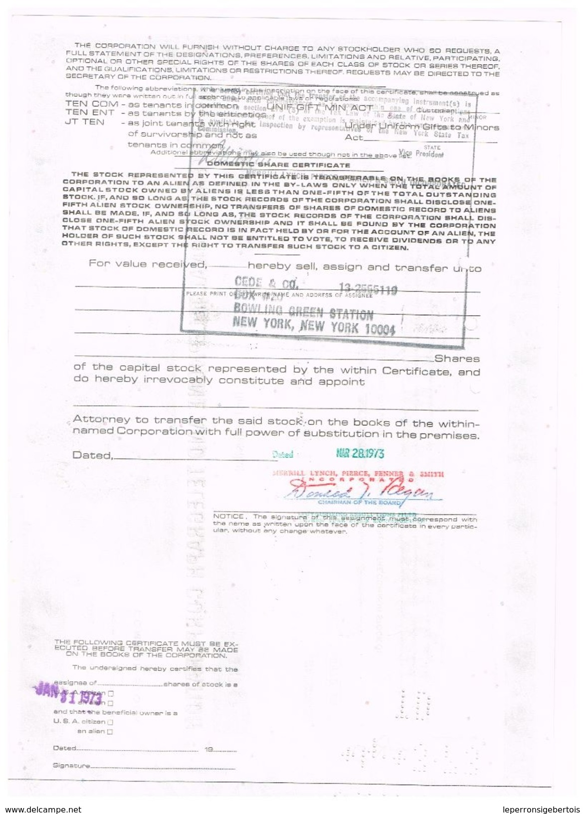 Certificat De Valeurs Américaines - International Telephone And Telegraph Co "ITT" Titre De 1973 - Industrie