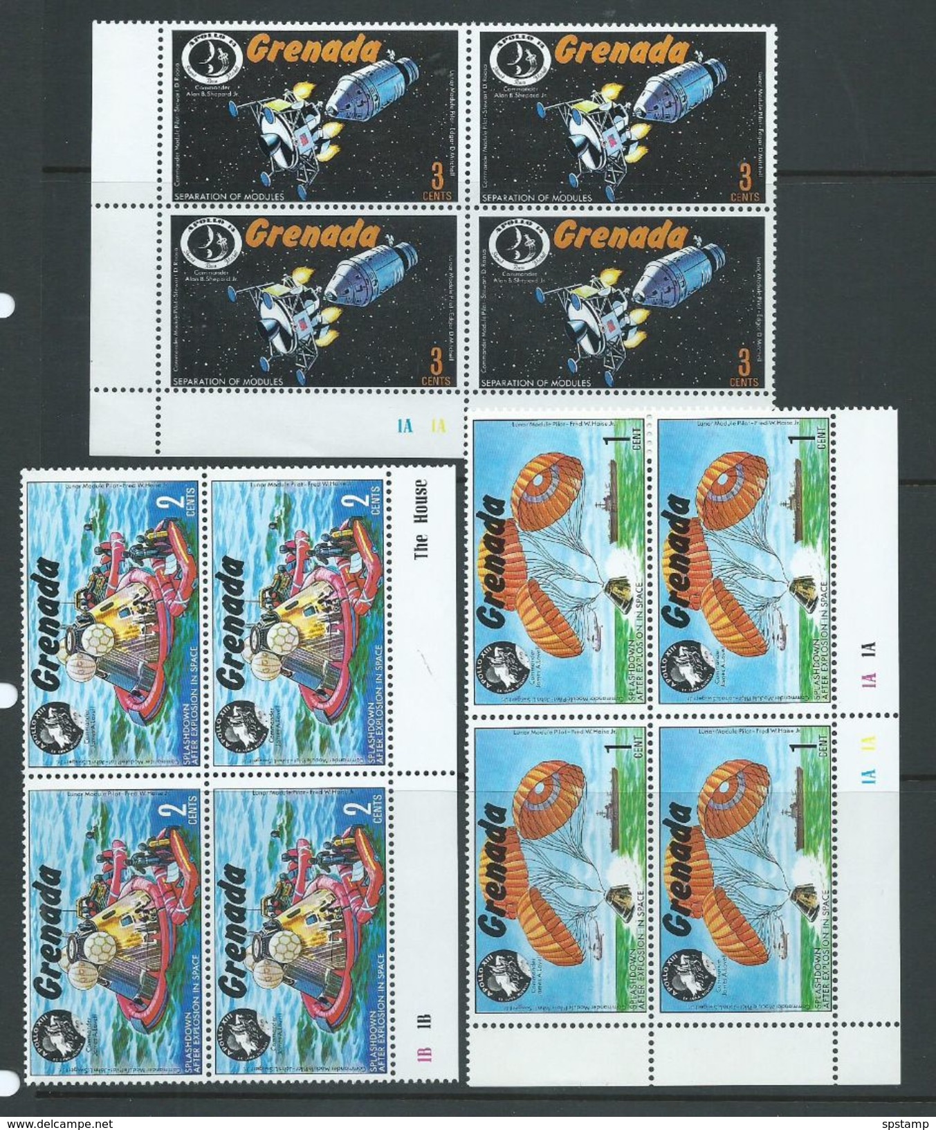 Grenada 1971 Apollo 15 Space Missions Set Of 6 MNH Marginal Blocks Of 4 , 5 With Plate Numbers - Grenada (...-1974)