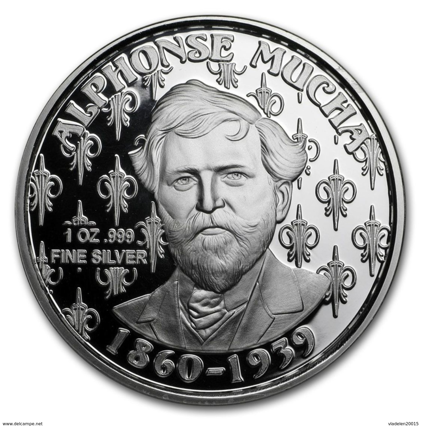 USA Silver Rounds 1 Oz Silver Colored Round Coin From The Collection Of The Artist Mucha - Autres & Non Classés
