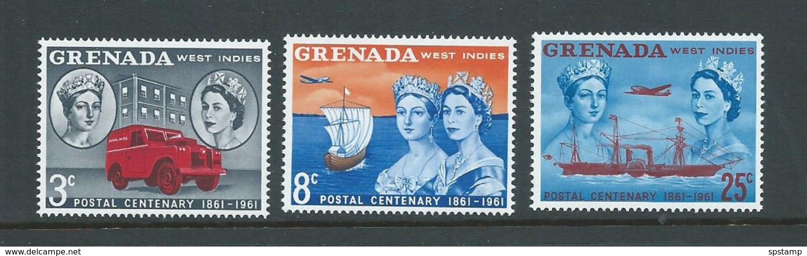 Grenada 1961 Stamp & Post Centenary Set Of 3 MNH - Grenada (...-1974)