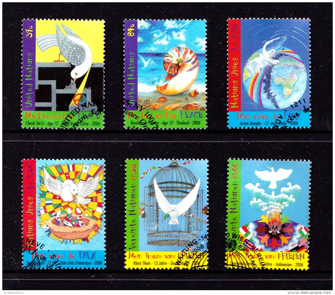 United Nations 2006 My Dreams For Peace One Day Set Of 6 Used - All 3 Offices - New York/Geneva/Vienna Joint Issues