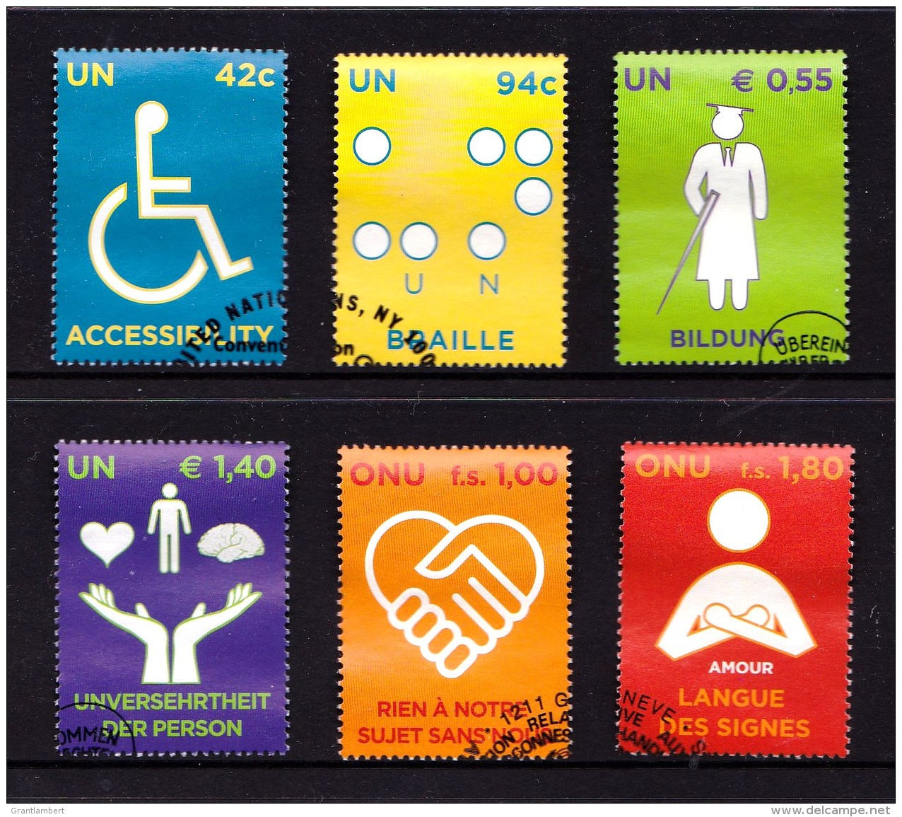 United Nations 2008 Rights Of Persons With Disabilities Set Of 6 Used - All 3 Offices - New York/Geneva/Vienna Joint Issues