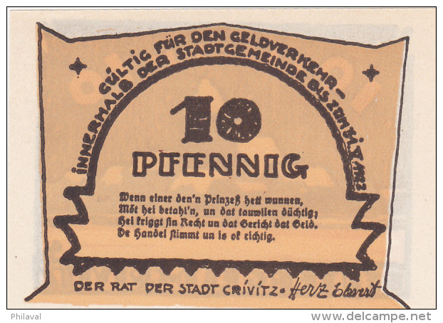 Notgeld Stadt CRIVITZ : 10 Pfennig - Other & Unclassified