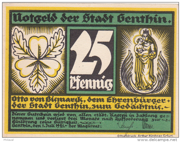 Notgeld  : 25 Pfennig - Stadt GENTHIN - Autres & Non Classés