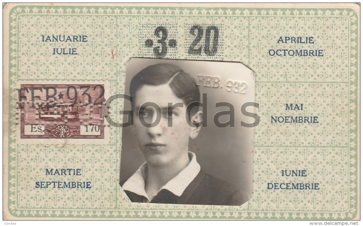 Romania - Bucuresti - Timbru Fiscal - Strassenbahn - Tram Season Ticket - Abonament Tramvai 1932 - Romania