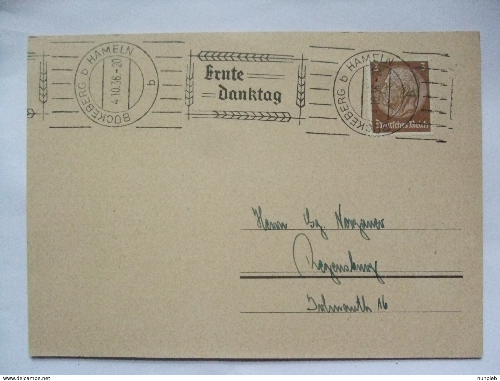 GERMANY 1936 Postkarte `Ernte Danktag` Sonderstempel - Buckebert B Hameln - Lettres & Documents