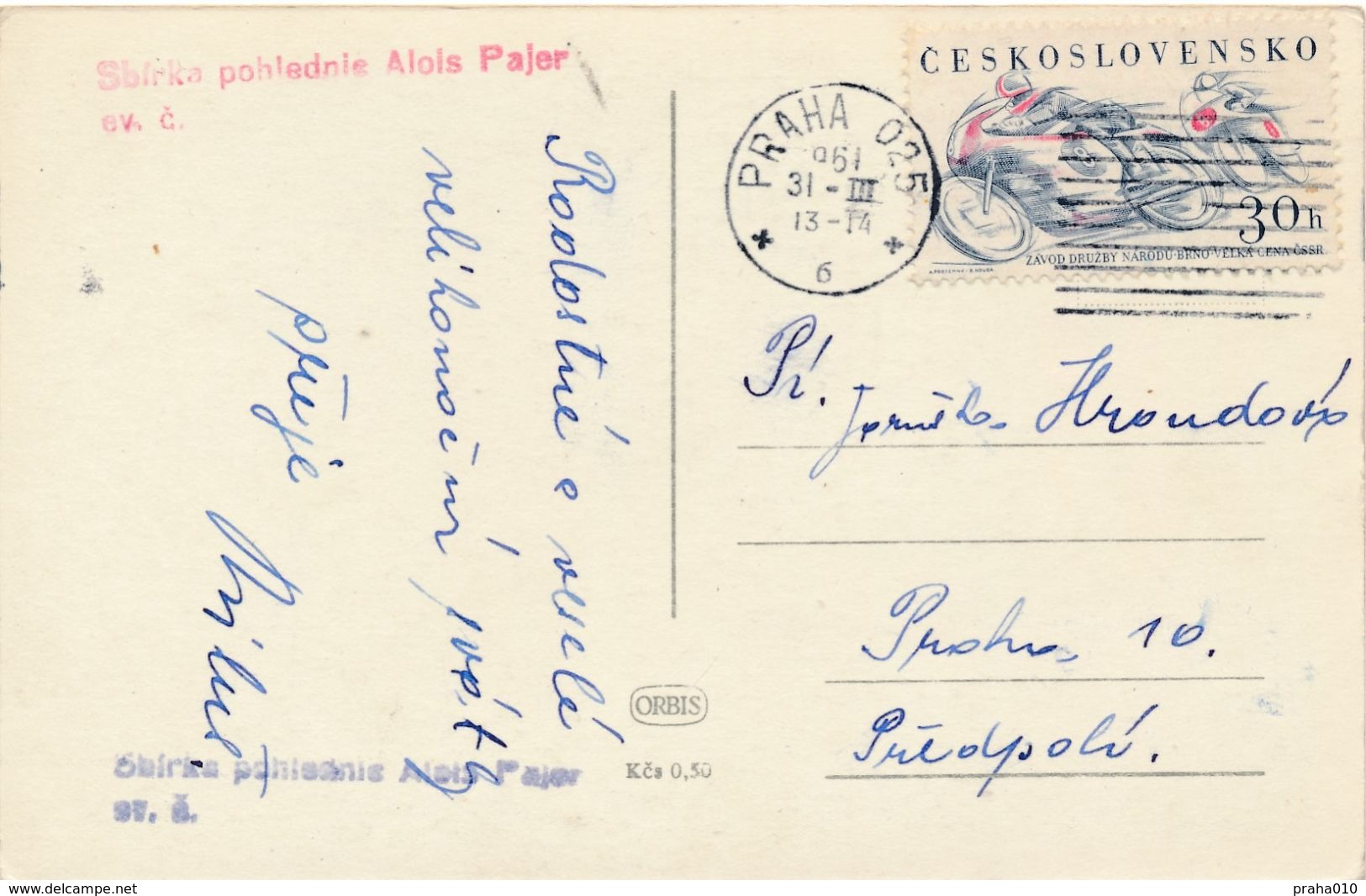 M0741 - Czechoslovakia (1961) Praha 025 (postcard: Easter); Tariff: 30h (stamp: Great Price Of CSSR - Motorbikes) - Motorbikes