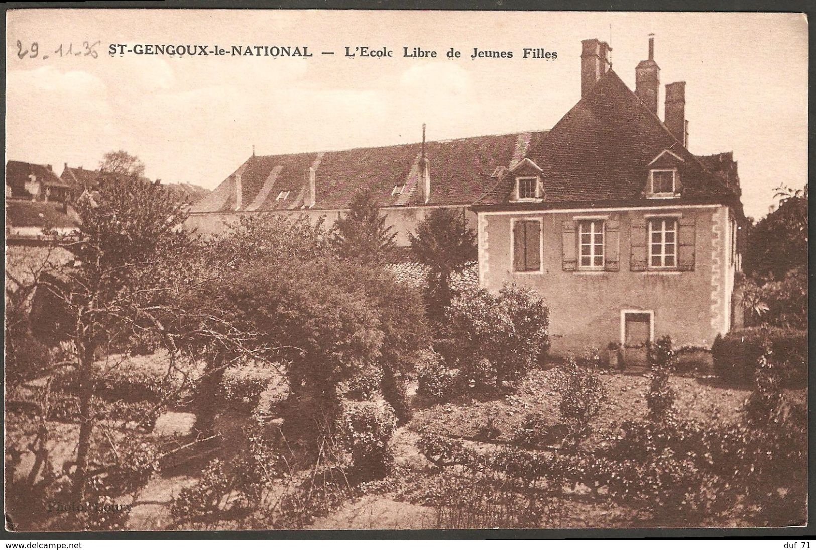 71 SAINT-GENGOUX-LE-NATIONAL école Libre De Jeunes Filles Photo Boury écrite 29 Novembre 1936 - Autres & Non Classés