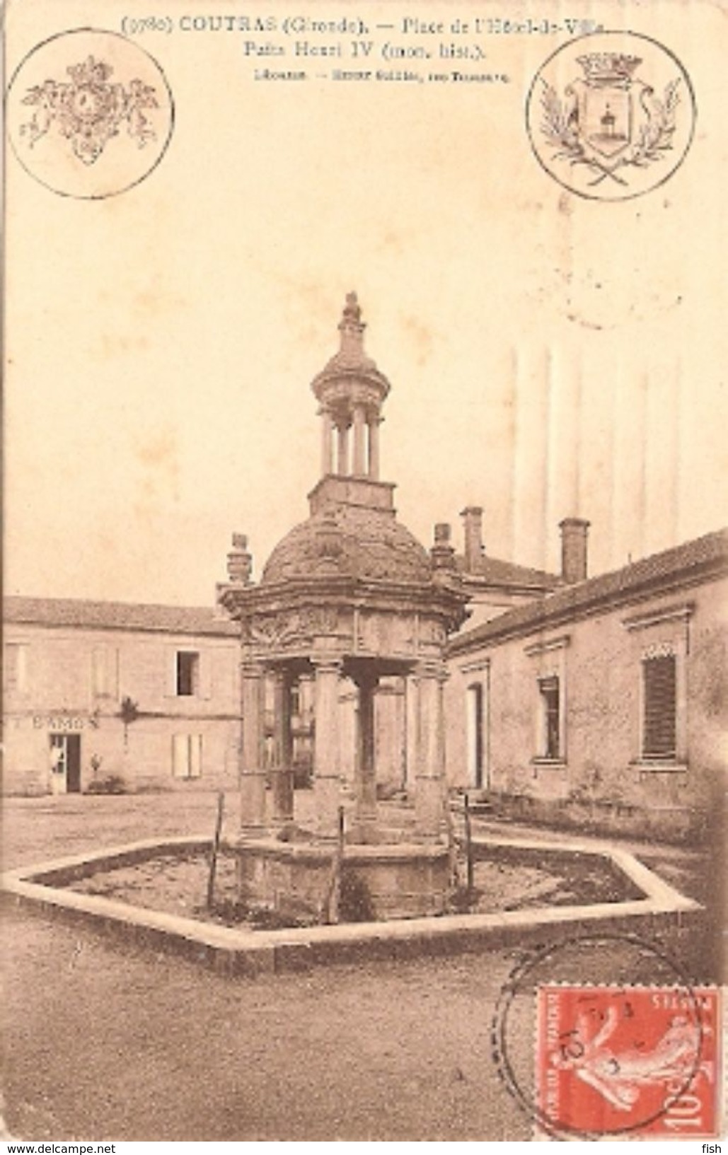 France & Circulated,  Place De Hotel-de Ville, Coutras, Condeon, Lisboa 1910 (9780) - Monuments