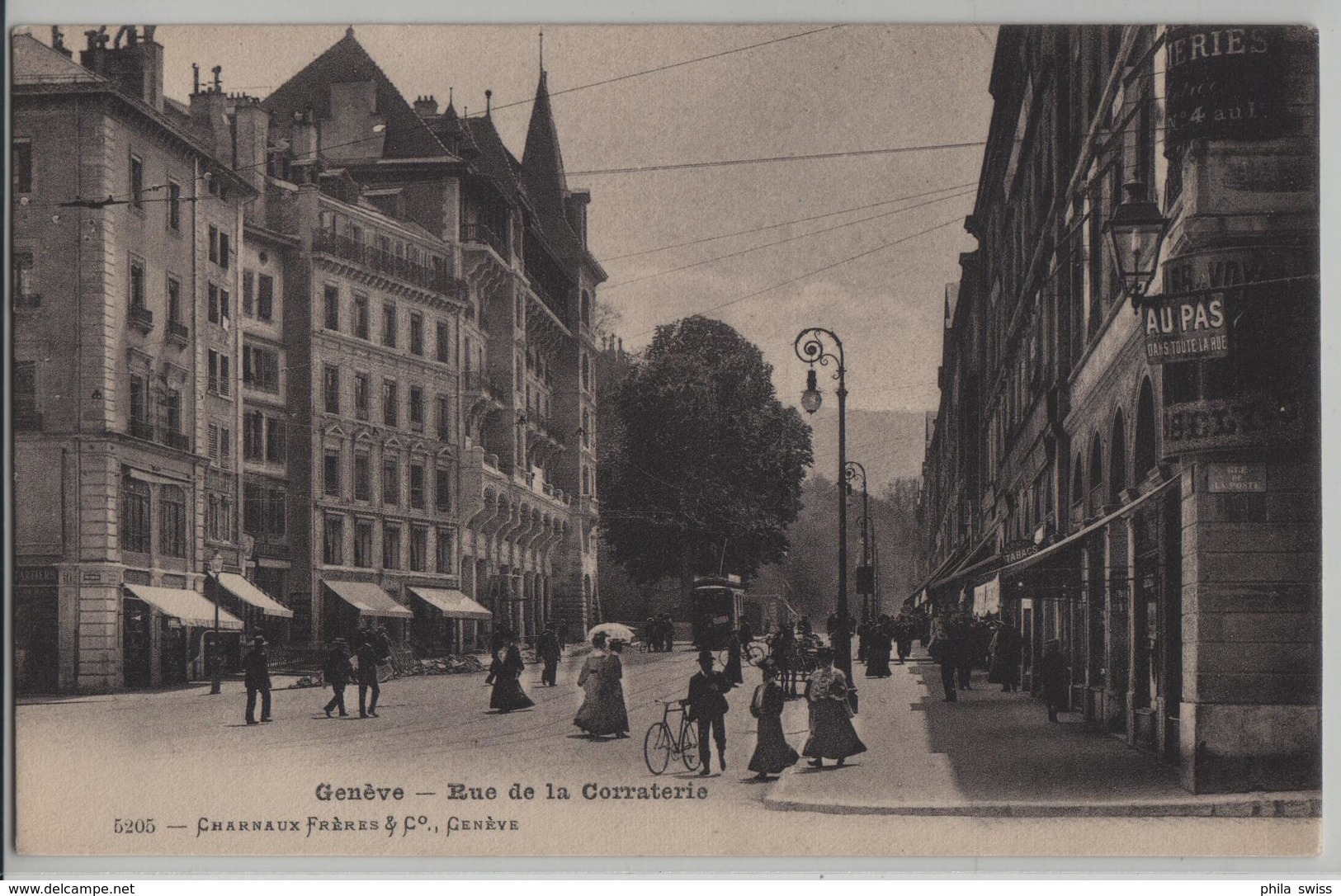 Geneve - Rue De La Corraterie, Tram, Animee - Photo: Charnaux Freres No. 5205 - Genève