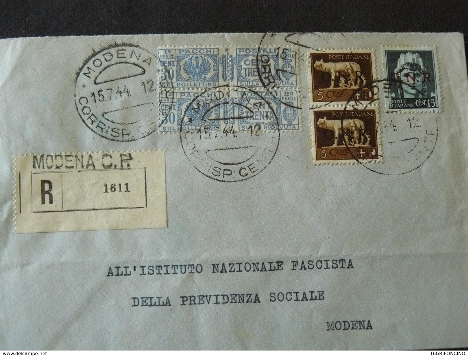 BEAUTIFUL LETTER 15-7-1944 WITH DIFFERENTS POSTAGESTAMPS " USED TARDY " HIGH VALUE..//..ALTO VALORE USI TARDIVI + G.N.R - Poststempel