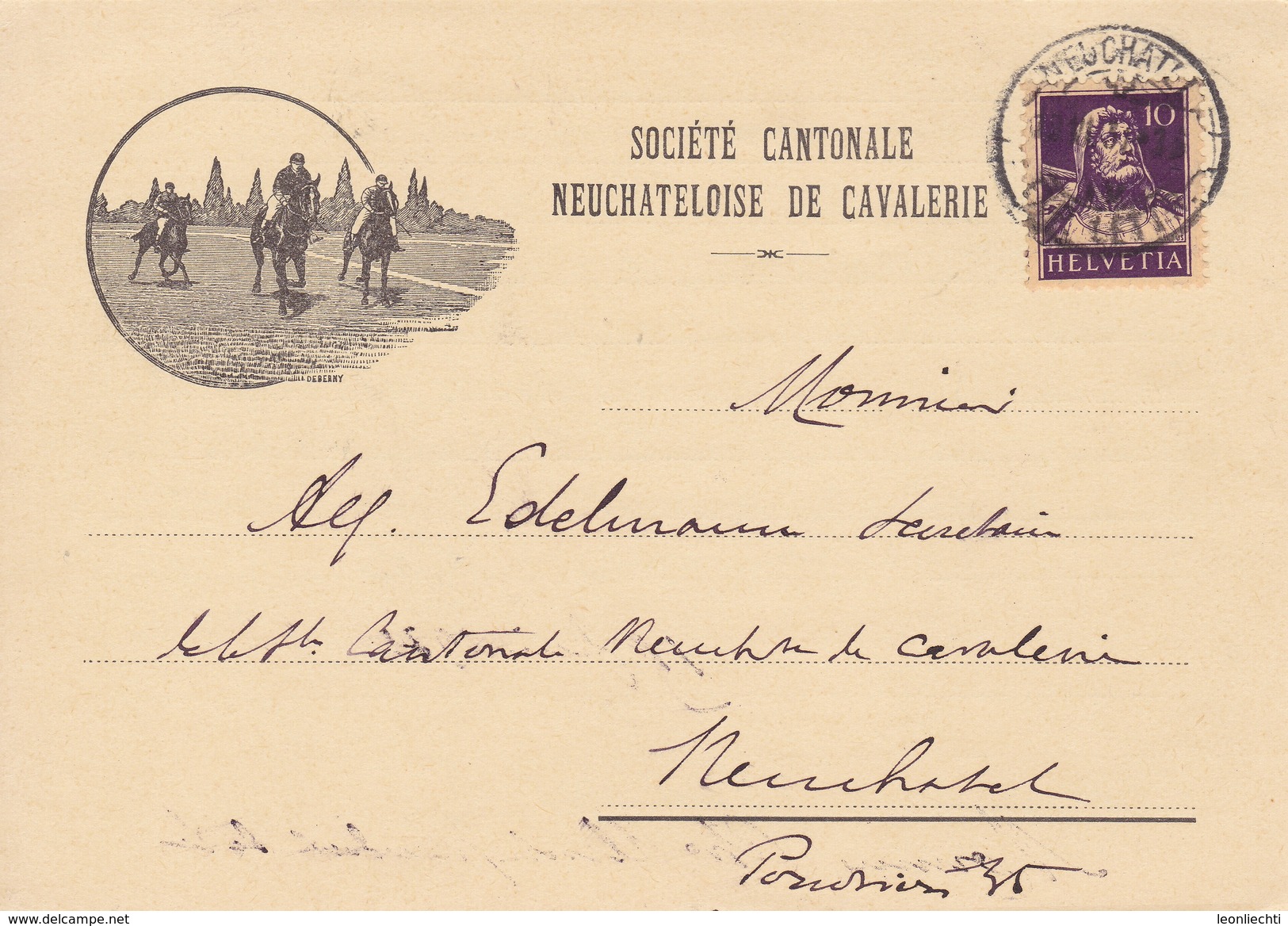 Werbekarte: Société Cantonale Neuchâteloise De Cavalerie. Mi.204x Von Neuchatel N. Neuchatel Am 19.VI.1931 - Publicité