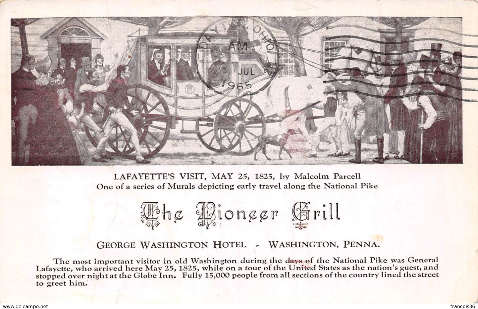 USA - Washington - George Washington Hotel - Lafayette's Visit May 25 1825 - The Pioneer Grill - Autres & Non Classés