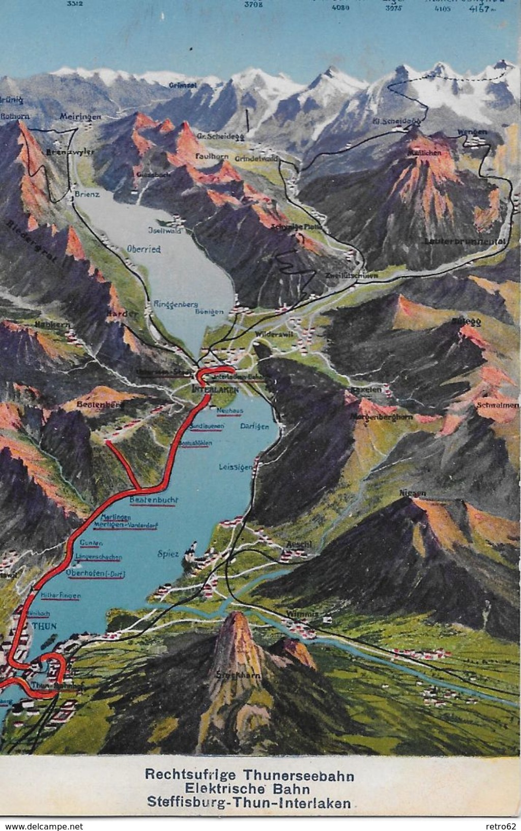 INTERLAKEN → Rechtsufrige Thunerseebahn, Panoramakarte, Ca.1910 - Interlaken