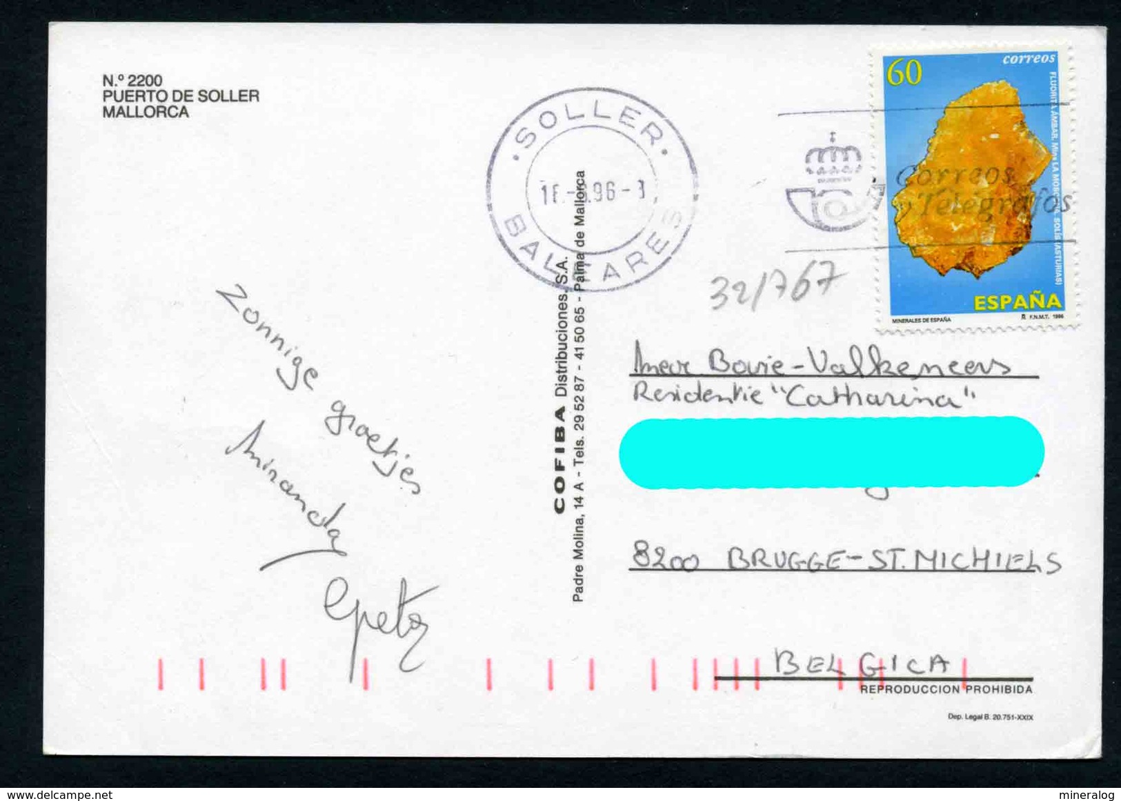 Spain 1996 Circulated Postcard - Minerals Crystals - Mineralien